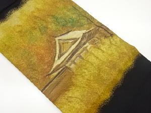 寺院に木々模様織出し名古屋帯